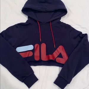 Navy blue fila cut off sweatshirt hoodie
